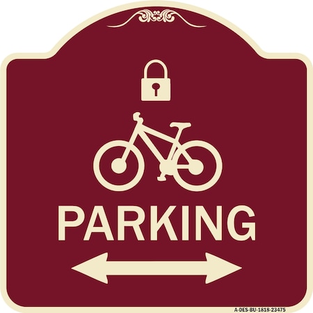 Signmission Parking W/ Lock Cycle & Bidirectional Arrow Heavy-Gauge Aluminum Sign, 18" x 18", BU-1818-23475 A-DES-BU-1818-23475
